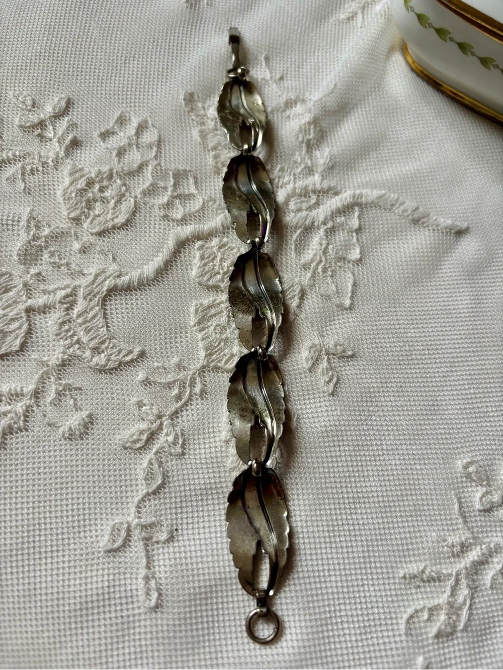 Sterling Leaf Link Bracelet - Silver Signed BEAU Mid Century